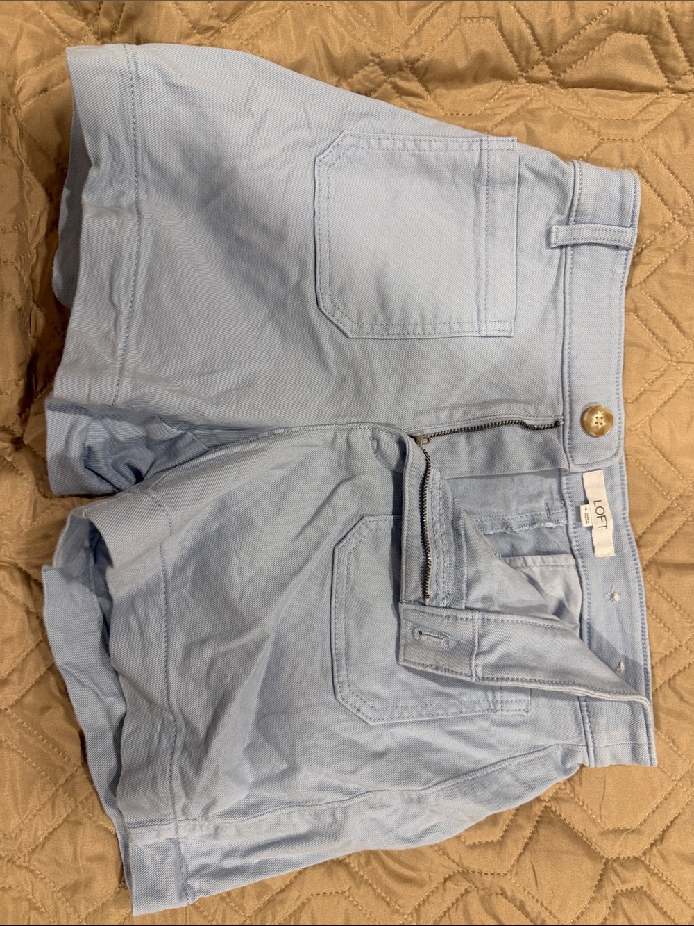LOFT Pale Blue High-Rise Cotton Blend Shorts